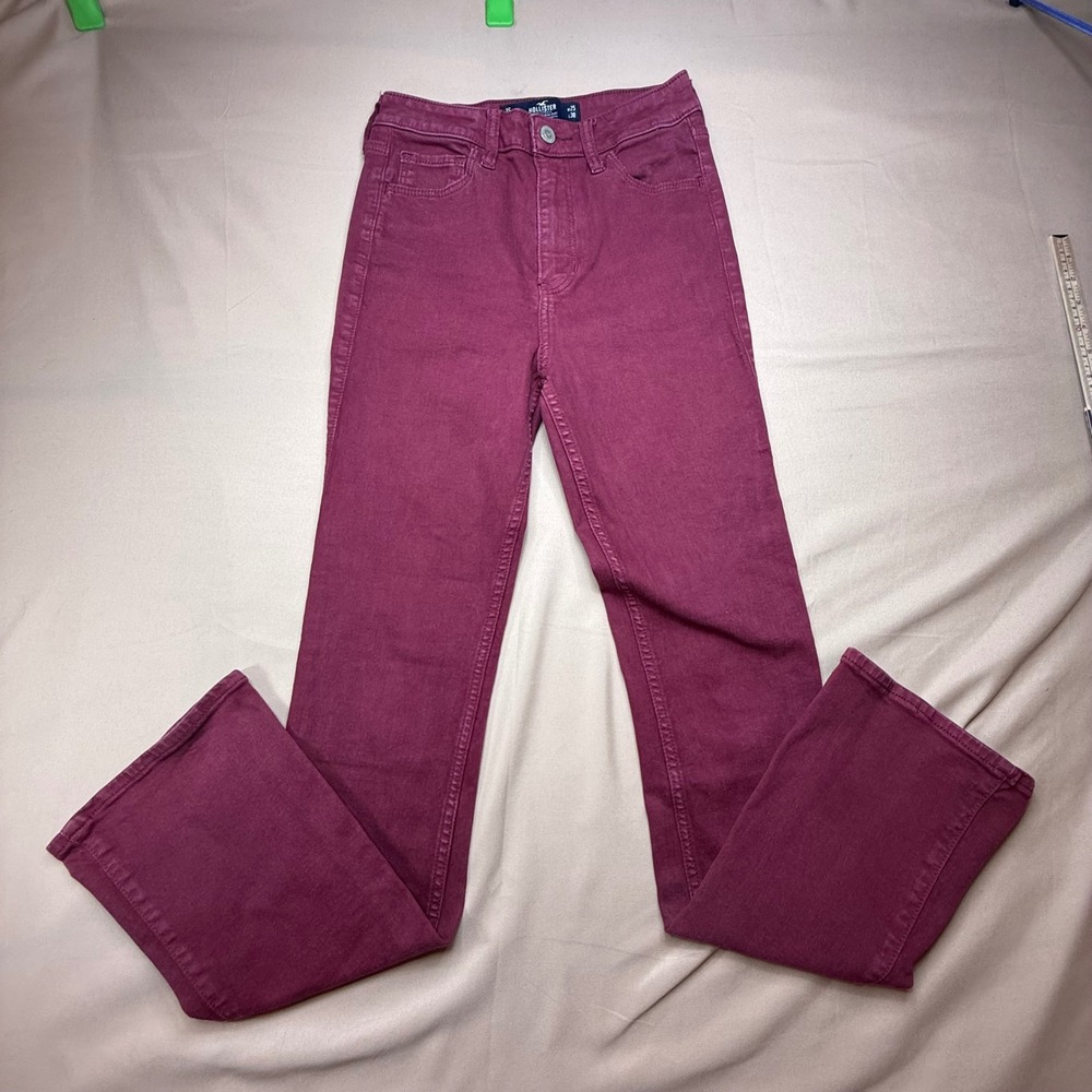 Hollister Ultra High-Rise Boot Burgundy Maroon Jeans 1S W25 L30 Stretch Bootcut